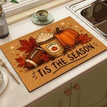 Autumn Hot Cocoa Pumpkin Print Absorbent Mat/Drying Mat/Coaster For Coffee Machine And Tableware - Absorbent Polyester Desktop Protector With Rubber Non-Slip Backing, Kitchen Countertop Decor - Home Bar And Dining Table Placemat - Multicolor - View 6