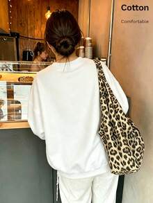 Oversized Women's Sweatshirt For Autumn/Winter, Casual Daily Wear, Long Sleeve Hoodie, Outerwear Top, Y2K, Letter Slogan Graphic, Unisex, Streetwear - White - View 2