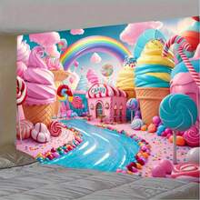1pc Candy Kingdom Theme Party Banner, Background Decoration For Photo, Polyester Material, Suitable For Home, Room And Wall Decoration, As Well As Party Supplies And Gifts - Candy Kingdom - View 2