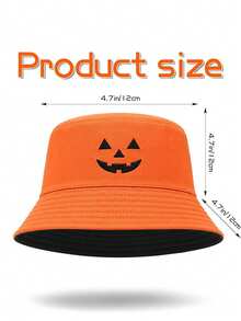 1pc Pumpkin Bucket Hat Halloween Orange Hat Men's Personalized Monster Embroidery Reversible Bucket Hat - A - View 2