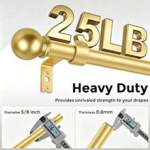 Gold Curtain Rods For Windows 28 To 48 Inch, Adjustable Curtain Rod Set With Brackets Easy Install, Decorative 5/8" Drapery Rod, Heavy Duty Curtain Rods For Bedroom, Kitchen, Living Room - Vintage Round Ball - Gold - View 8