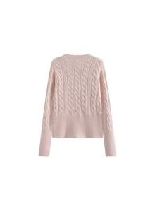 Pink Zipper Cardigan Sweater Jacket Women's Spring Round Neck Short Open Front Inner Layer Top - Pink - View 3