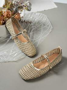 1 Pair Outdoor Gold Mesh Spring, Autumn, Summer, Winter Slip-On Mary Jane Women's Fashion Flat Shoes - Gold - View 2