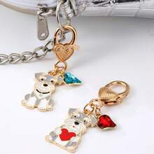 1 móc khóa hợp kim hình chó con Schnauzer hoạt hình, mặt dây treo hình trái tim đính đá rhinestone màu sắc kiểu giọt dầu, phụ kiện cho người yêu thú cưng dùng cho ba lô, túi xách, trang trí, quà tặng tinh tế nhỏ xinh - Nhiều màu - Xem 2