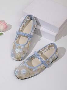 Women's Fashion Flat Mary Jane Shoes, Breathable Hollow Mesh Summer Square Toe, Floral Pattern Embroidery Design, Comfortable For Travel, Vacation And Mother's Day - Baby Blue - View 8
