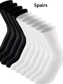 5 Pairs/10 Pairs/12 Pairs/20 Pairs Men's Casual Socks, Mid-Calf Socks, White Socks, Winter Socks, Black Socks, Sports - Multicolor - View 15