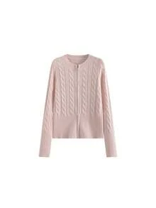 Pink Zipper Cardigan Sweater Jacket Women's Spring Round Neck Short Open Front Inner Layer Top - Pink - View 2