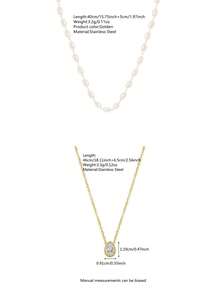 VceTd 1/2PCS Romantic Elegant Stainless Steel Women's Necklace Set With White Rice Bead Chain And Transparent Water Drop Pendant, Suitable For Daily Wear, Date, Or Holiday Gift - Yellow Gold - View 7