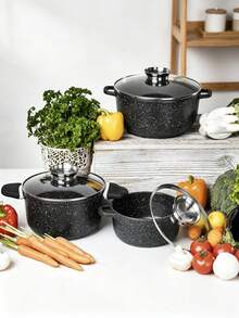 12Pcs/6Pcs Non-Stick Cookware Set,Pots And Pans Set With Glass Lids,Woks And Frying Pans,Heat‑Resistant Handles, Durable,Easy To Clean, Kitchen Cooking Pots Pans For Gas Electric Stovetop, Kitchen Cookware For Daily Cooking - View 3