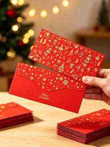24/12/1pc Christmas Red Envelope, Gold Foil Design Christmas Cash Envelope, Merry Christmas Decoration, Christmas Party Supplies, Home Christmas Decor, Christmas Gift, Winter Decoration, Christmas Decor, Christmas Decoration, Christmas Decoration - Red - View 4
