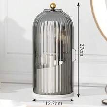 Makeup Brush Holder With Lid, 360° Rotating Dust-Proof ABS Storage Box, 3-Compartment Sliding Lid Toothbrush Holder With Non-Slip Base, Multi-Purpose Space-Saving Organizer, Suitable For Makeup Brushes, Toothpaste, Vanity, Bathroom, Home, Dorm, Apartment - Multicolor - View 3