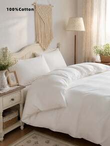 2pcs Or 3pcs White Solid Reversible Duvet Cover Set (1 Duvet Cover And 1/2 Pillowcase), Breathable Bedding Set, Suitable For Home Use, All Seasons. Dual-Color Design, Applicable For Bedroom, Guest Room, Wedding, Valentine's Day, Dormitory, School And Other Occasions. - White - View 1