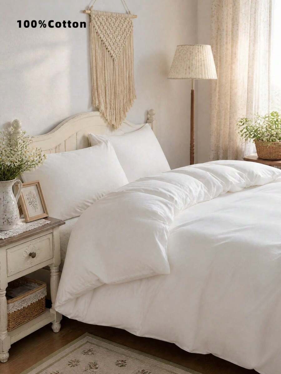 2pcs Or 3pcs White Solid Reversible Duvet Cover Set (1 Duvet Cover And 1/2 Pillowcase), Breathable Bedding Set, Suitable For Home Use, All Seasons. Dual-Color Design, Applicable For Bedroom, Guest Room, Wedding, Valentine's Day, Dormitory, School And Other Occasions. - White - View 1