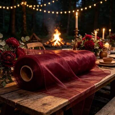 1 Roll/1 Piece, Multiple Sizes, Romantic Burgundy Outdoor Wedding Backdrop Decoration Mesh, Suitable For Large Event Festival Celebration Scene Decoration, Indoor Birthday Party Arch Decoration, Ceiling Hanging Decoration Transparent Mesh, Stair Railing Decoration Mesh, Table Runner Decoration Mesh, Very Suitable For Easter, Family Gathering, Christmas, Anniversary, Bridal Shower, Outdoor Party, Special Ceremony, Mother's Day, Bachelorette Party, Birthday