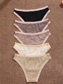 Women's 5pcs Milk Silk Jacquard Triangle Panties - Multicolor - View 8
