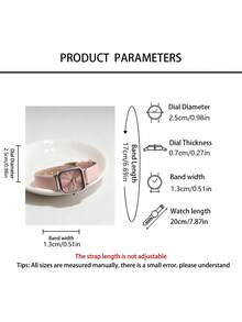 1pc Women's Silver Frame Pink Small Watch, Pink Leather Strap, Minimalist Gentle Elegant Style, Simple Square Light Pink Dial, Exquisite Women's Hand Accessory, Versatile For Daily Wear, Suitable For Graduation Commemoration, As A Luxury Pink Accessory Gift For Women - Pink - View 5