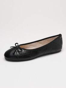 蝴蝶結拼接平底芭蕾舞鞋，春夏秋款，低鞋頭，輕量舒適軟底，低筒女鞋，奶奶鞋 - 黑色 - 查看 12