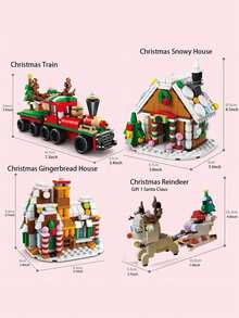 6-In-1 Santa Claus, Snowman, Reindeer, Christmas Tree, Small Train, Christmas House, Gingerbread House, Reindeer Sleigh, Christmas Cake, Waffle House, Christmas Tree Music Box Building Block Set, 14+ Years Old Educational DIY Assembly Model, Christmas Party Decor,Building Blocks Train,Christmas Tree Decorations,Car Building Blocks - Multicolor - View 7