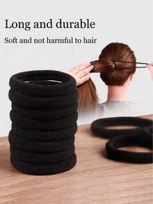 100pcs Minimalist Elastic Seamless Hair Ties, Suitable For Women's Daily Wear, Can Be Used For Ponytails, Hair Bands, Rubber Bands, Hair Ropes And Other Hair Accessories. (Random Color) - Black - View 4