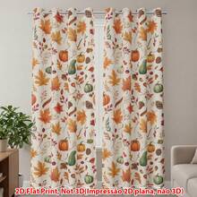 2 Pieces Autumn Pumpkin Maple Leaf Print Curtains, Harvest Farmhouse Style 100% Polyester Grommet Top Window Curtain Panels Light Filtering Privacy Drapes For Thanksgiving Fall Home Bedroom Living Room Decor - FY-1 - View 9