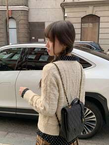 Korean Vintage 2 In 1 Polka Dot Jacket Women's Autumn/Winter New Cable Knit Cardigan Slim Fit Sweet Cool Top - Apricot - View 2