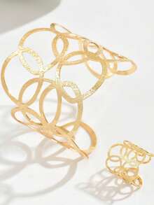 2pcs/Set Fashionable Exquisite Elegant Sexy Exaggerated Geometric Wrap Line Design Open Finger Ring Jewelry Set - Gold - View 6
