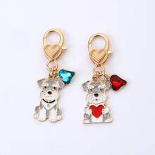 1 móc khóa hợp kim hình chó con Schnauzer hoạt hình, mặt dây treo hình trái tim đính đá rhinestone màu sắc kiểu giọt dầu, phụ kiện cho người yêu thú cưng dùng cho ba lô, túi xách, trang trí, quà tặng tinh tế nhỏ xinh - Nhiều màu - Xem 3