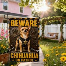 2D Flat 1pc Outdoor Garden Flag, Funny Chihuahua Patrol Team Black & Yellow Single-Sided Welcome Garden Flag, Porch Decor, Suitable For Garden Yard Decoration, Country Style Decoration, Christmas, Thanksgiving, Halloween, Single-Sided Printing, Flag Pole Not Included (Flag Only) - A - View 4