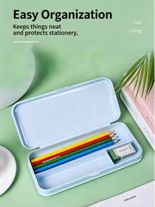 1pc Macaron Color Pencil Case,Ins Aesthetic Frosted PP Pencil Box,Multi‑Compartment Large Capacity Stationery Storage Box For Student Back To School Supplies - Single Piece - View 3