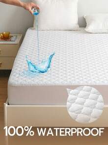 1 pieza Protector de colchón acolchado 100% impermeable, Funda de colchón acolchada con trébol de cuatro hojas clásico, Colchoneta de colchón gruesa, Cómoda, Bolsillo profundo de 14 pulgadas/35 cm - Blanco - Ver 1