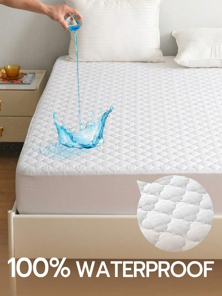 1 pieza Protector de colchón acolchado 100% impermeable, Funda de colchón acolchada con trébol de cuatro hojas clásico, Colchoneta de colchón gruesa, Cómoda, Bolsillo profundo de 14 pulgadas/35 cm - Blanco - Ver 1