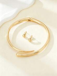 Multi-Piece Set/1 Piece 18K Gold Punk Style Gold-Plated Jewelry Set: Teardrop Earrings, Layered Rings, Women's Open Cuff Bracelet-Elegant Y2k - Tail Droplet - View 4