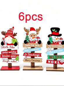 3/1pc Christmas Tabletop Directional Sign, Elf Reindeer Snowman Design, Christmas Decoration, Christmas Party Supplies, Room Decor, Christmas Home Decor, Christmas Table Centerpiece, Holiday Party Photo Prop, Small Tabletop Decor, Seasonal Table Display Christmas - Multiple Styles - View 10