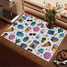 Colorful Toy Print Pattern Drainage Mat/Absorbent Mat/Drying Mat Coffee Machine Dish Drying Mat - Absorbent Polyester Tabletop Protector Mat With Rubber Non-Slip Backing, For Kitchen Countertop Decoration - Home Bar And Dining Table Placemat - Multicolor - View 5