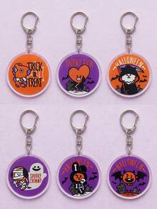 6pcs Cute Halloween Spooky Character Acrylic Keychains, Halloween Costume Pendant, Backpack And Car Key Accessories, Gift For K-Pop Fans, Gift For Friends, Halloween Exquisite Collection - Multicolor - View 5