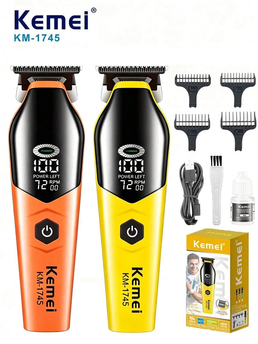 Kemei KM-1745 Men's Hair Clipper, LED Display, Wireless Hair Trimmer, 7200 RPM Constant Speed Motor, USB Rechargeable Men's Shaver, 120 Minutes Battery Life, Precision Blades, Suitable For Barbershop And Home Use - Multicolor - View 1