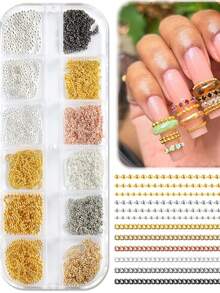 12pcs Metal Chain 3D Six-Color Nail Art Charms, Punk Alloy Nail Rivet Jewelry, Mixed Pearl Metal Chain Rivet Caviar Bead Jewelry, 3D Alloy Flat Back Rhinestone Nail Art DIY Decoration - Multicolor - View 12