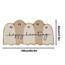 1PC Cream Beige Ghost Letter Pattern Bedside Blanket, Cute Quirky Style Faux Cashmere Rectangular Irregular Wavy Edge Handwritten Font Machine Washable Decorative Rug, Suitable For Halloween Party Bedroom Entryway Doormat Home Decor - Multicolor - View 13
