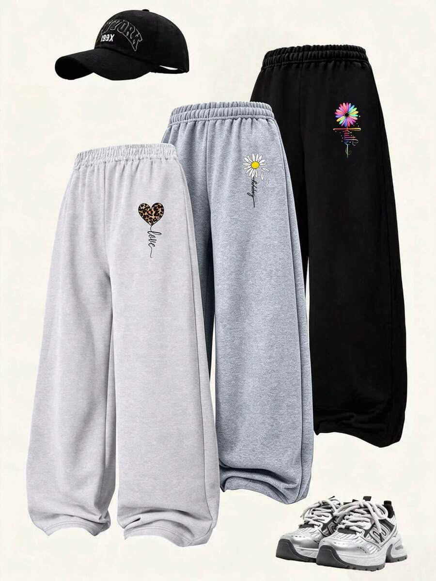 3 buah Celana Panjang Kasual Bermotif Kartun untuk Anak Perempuan, Desain Longgar dan Lebar, Lembut dan Nyaman, Cocok untuk Pemakaian Sehari-hari - MultiWarna - View 1