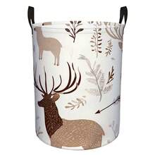 2 Pcs Deer Botanical Leaf Print Large Capacity Laundry Basket Storage Hamper Foldable Dirty Clothes Organizer With Handles Bedroom Bathroom Home Decor Collapsible - Multicolor - View 6