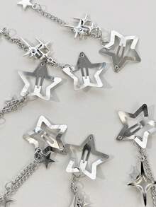 2pcs Silver Star Chain Tassel Hair Clips, Sweet Cool Side BB Clips, Suitable For Music Festival, Party, Daily Wear, Girly Atmosphere Hair Accessories - Multicolor - View 5