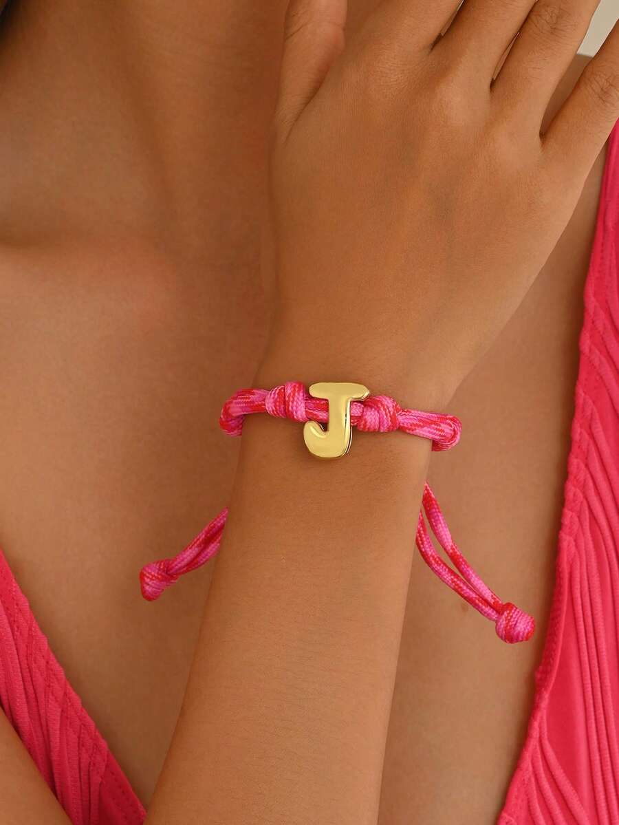 1pc Elegant Creative Color Block Bubble Heart Letter Pendant Adjustable Drawstring Bracelet, Perfect For Daily Wear, Dates, Vacations, Gift For Women And Couples - Multicolor - View 1