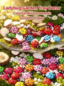 100pcs Colorful Mini Ladybug Decorations, Micro Resin Ladybug Figurines For Miniature Landscapes, Fairy Gardens, DIY Crafts, Potted Plant Decor, Multi-Color Self-Adhesive Ladybug Accessories [50/1pc] - New Model - View 2