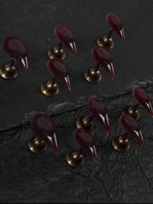 10pcs 25mm Unique Personalized Vintage Street Charm Minimalist Casual Elegant Daily Exquisite Solid Cherry Red Handmade Short Cat Claw Style False Nail Tips Set, Suitable For Girls And Women, Make You More Charming - Burgundy - View 11