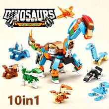 Cute & Fun Dinosaur Series Building Block Set/Dinosaur Animal Models, Includes Triceratops, Velociraptor, Brachiosaurus, Mosasaurus, Plesiosaurus, Tyrannosaurus Rex, Red Pterosaur, Stegosaurus, Ankylosaurus, Pterosaur 10 Small Blocks Assembled Into One Large Model, Improve Hands-On Ability, Become Exclusive Collection After Completion, Eye-Catching Desktop Decoration, Come And Learn And Play With The Cute And Magical Little Animals! - Animal Building Blocks - View 1