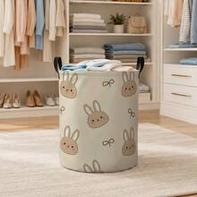 1pc Cute Rabbit And Bow Print Round Laundry Basket, Suitable For Bedroom, Modern Minimalist Apartment, Living Room And Laundry Area. Perfect For Storing Dirty Clothes, Blankets And Miscellaneous Items, Ideal Home Decor - Multicolor - View 5