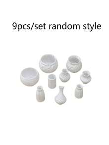 9pcs/Set Random Style White Mini Vase Decor Set, Miniature Landscape Ornament, Artificial Flower & Dried Flower Container, Suitable For Desktop, Bookshelf, Store Window Display, Restaurant Storage Scene Photography Props Home Decoration - One Size Fits All - View 10