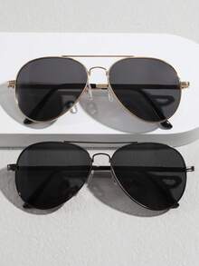 2 Pairs Aviator Metal Fashion Glasses, Suitable For Daily Wear, Create Street Style, Can Be Paired With Sweaters, Jackets, Sweatshirts, Hoodies, Perfect For Summer Vacation, Events And Travel - Multicolor - View 6