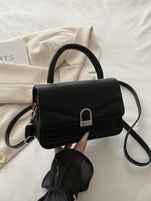 Tas Selempang Kecil Persegi Gaya Korea dengan Tekstur Leci, Model Terbaru 2026, Tas Bahu Kasual Retro untuk Wanita - Hitam - View 3
