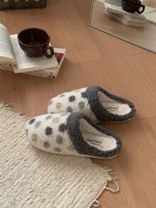 XIXITIAO Polka Dot Closed‑Toe Warm Slippers, Cute Soft‑Sole Home Slippers - White - View 5